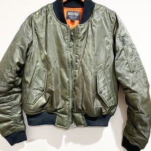 Red Fox Green Bomber Jacket Size L